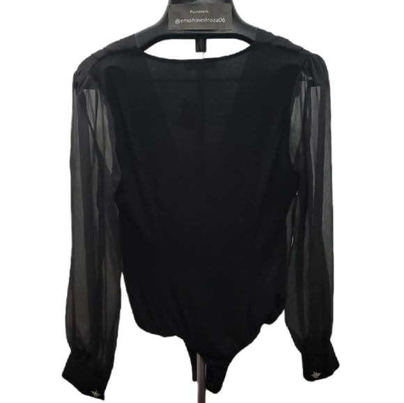 CQ by CQ New Black Sheer Faux Wrap Bodysuit - Picture 4 of 6